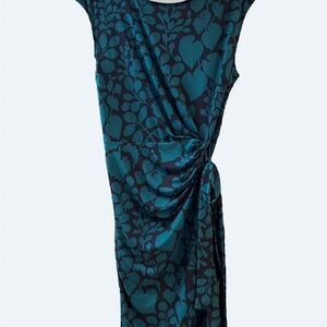 Lark & Ro Dark Green and Navy Faux Wrap Dress